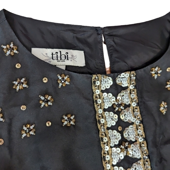 Tibi 100% silk black sleeveless short party dress with sequins/ beads sz 6 - Picture 6 of 11